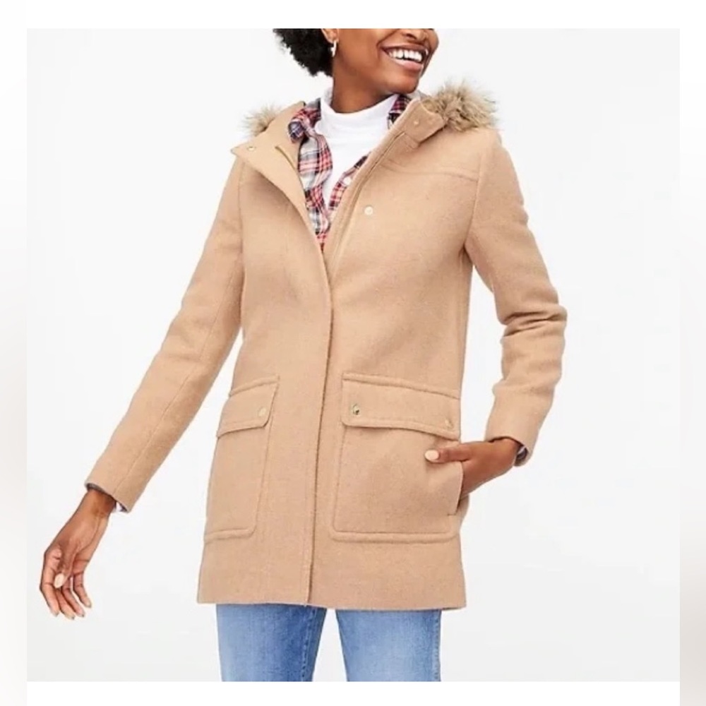 J. CREW MERCANTILE camel tan wool Vail parka hooded coat 00